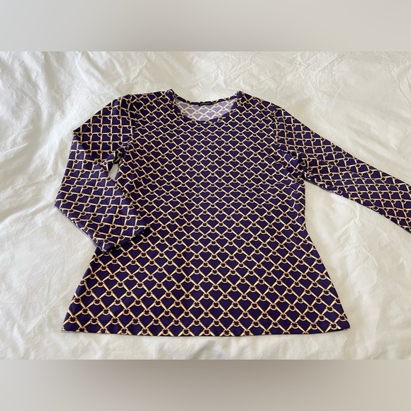 J McLaughlin | Women’s SZ S | Purple Gold Chain Equestrian Print Catalina Top - Picture 1 of 8